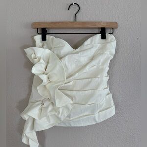 Express Ivory Strapless Ruffle Tank Top